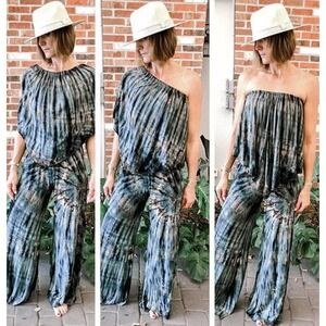 Kokomo Unlimited Tie Dye Jumpsuit Wide Leg Boho Resort Wear One Size NWT $99